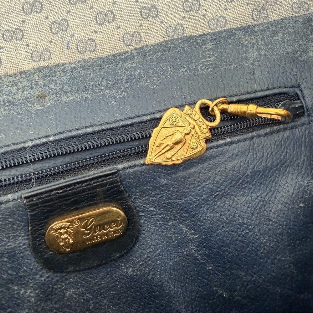 Vintage Gucci Blue Micro Logo GG Clutch Purse Bag FLAWS - Picture 11 of 14